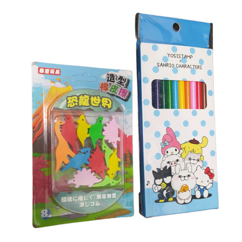恐龍世界橡皮擦&KT12色色鉛筆